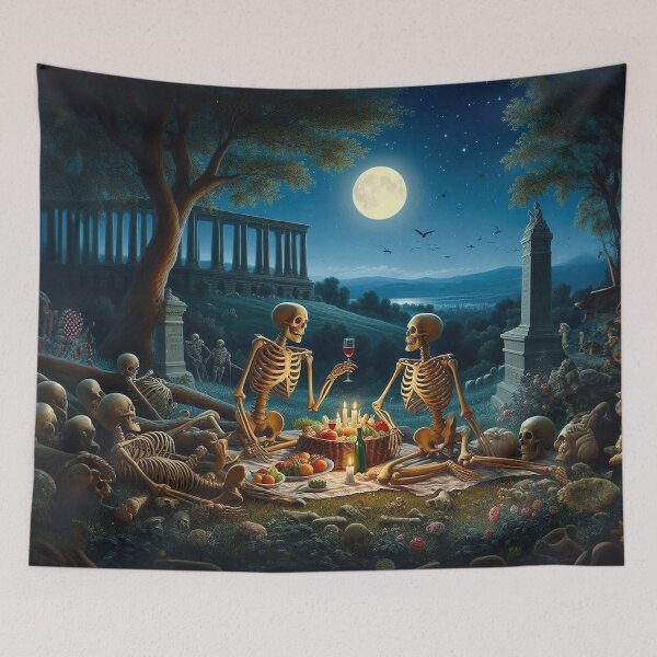 Item preview, Two Skeletons Enjoying Midnight Picnic designed and sold by boysenberrie.