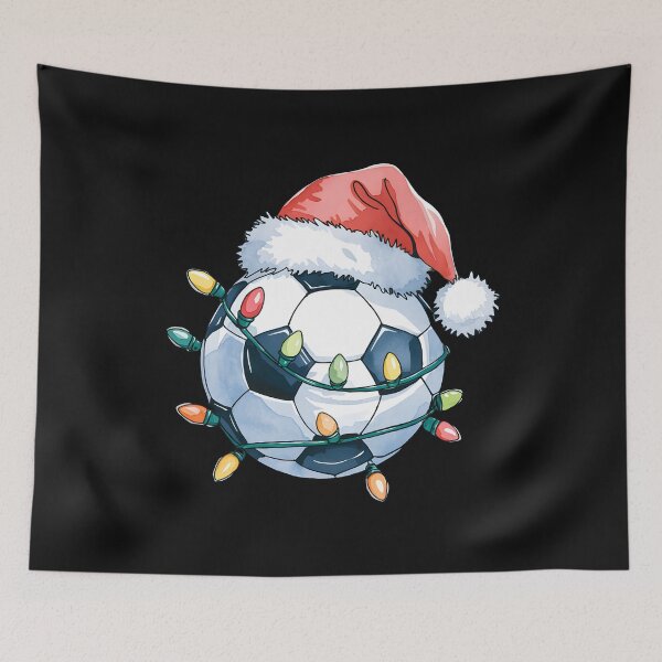 Item preview, Watercolor Soccer Ball Wearing Santa Hat Warraped By Christmas Lights designed and sold by clothesy7.