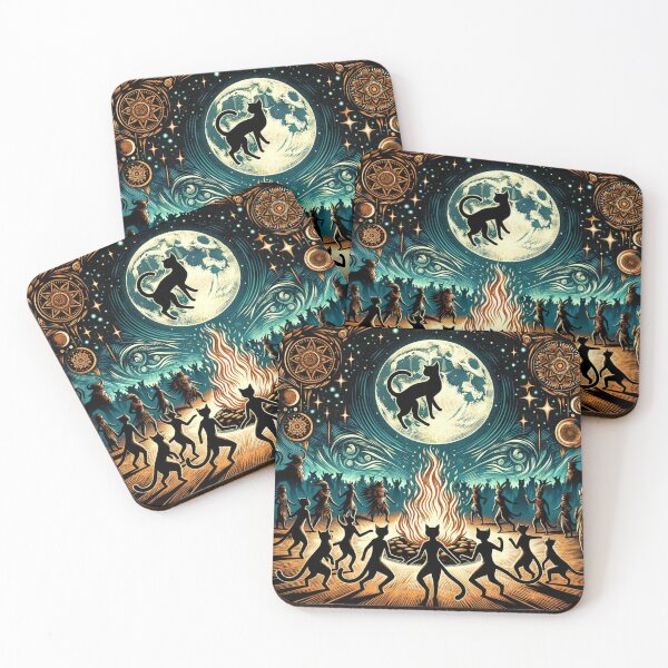 Item preview, Mystical Feline Gathering Under the Full Moon 4K Wallpaper designed and sold by Keirnyx.