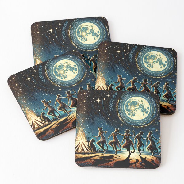 Item preview, Ethereal Cats Dancing Around the Fire 4K Wallpaper designed and sold by Keirnyx.