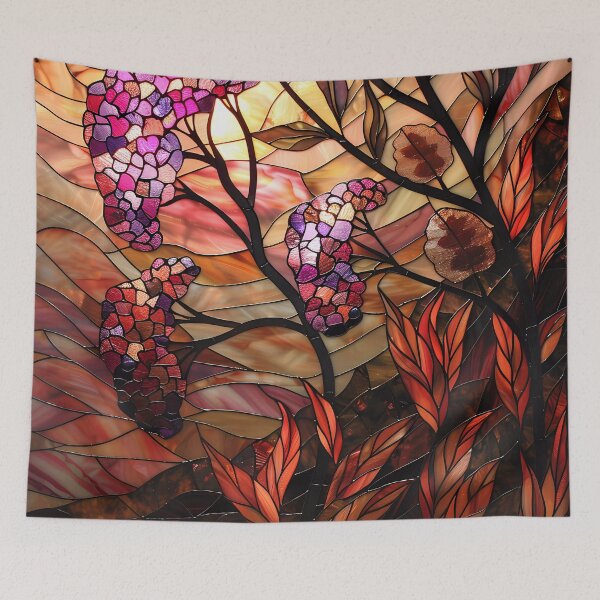 Item preview, Joe-Pye Weed and Oak Leaves in Autumn in Stained Glass  designed and sold by Matt's Artificial Nature.