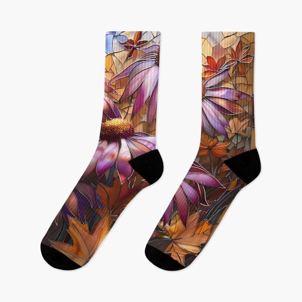 Item preview, Purple Coneflowers and Sugar Maples in Autumn in Stained Glass  designed and sold by Matt's Artificial Nature.