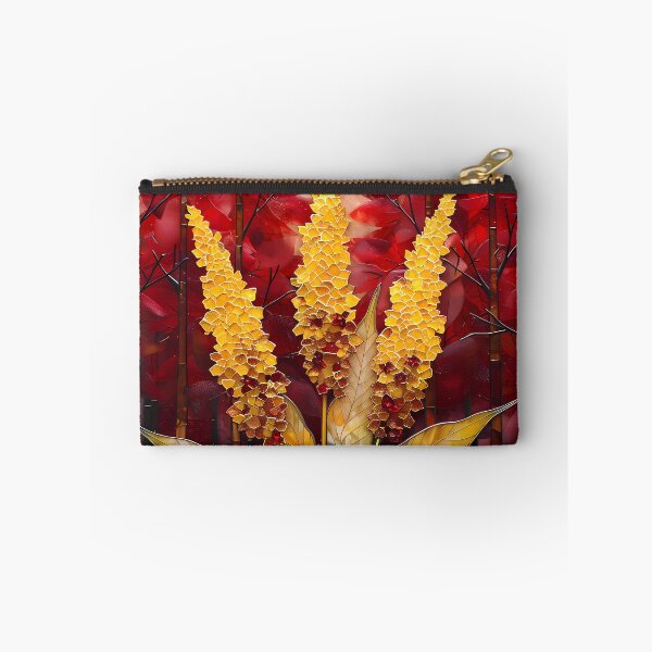 Item preview, Goldenrod and Red Maple Leaves in Autumn in Stained Glass  designed and sold by Matt's Artificial Nature.