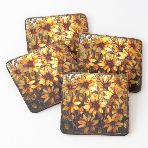 Item preview, Black-Eyed Susans and Beech Leaves in Autumn in Stained Glass  designed and sold by Matt's Artificial Nature.