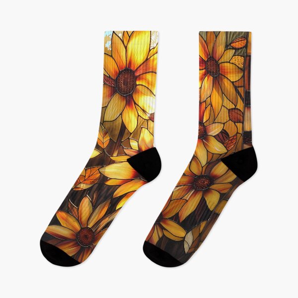 Item preview, Black-Eyed Susans and Beech Leaves in Autumn in Stained Glass  designed and sold by Matt's Artificial Nature.
