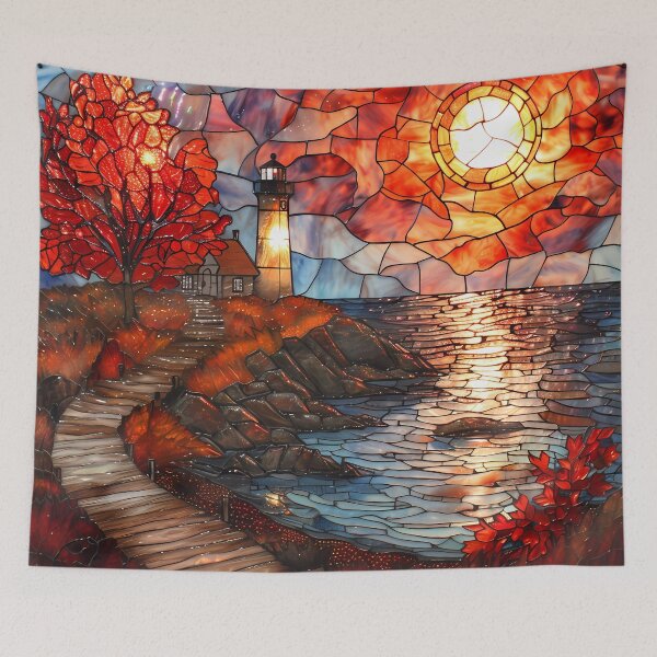 Item preview, Maine Coastal Autumn Sunrise Stained Glass  designed and sold by Matt's Artificial Nature.
