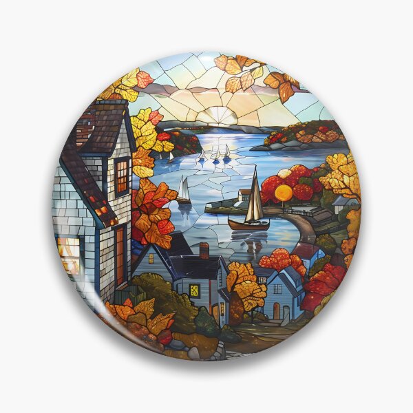 Item preview, Maine Coastal Village in Autumn Stained Glass designed and sold by Matt's Artificial Nature.