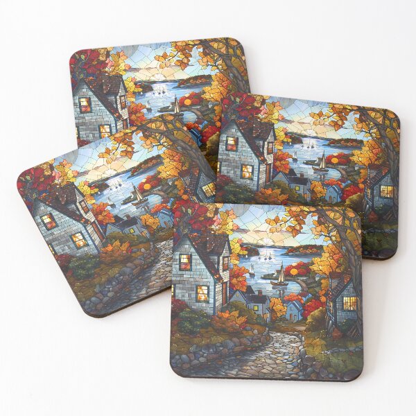 Item preview, Maine Coastal Village in Autumn Stained Glass designed and sold by Matt's Artificial Nature.