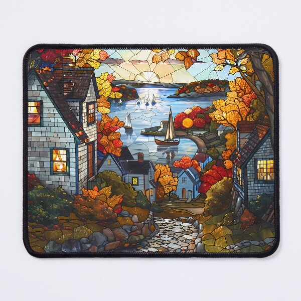 Item preview, Maine Coastal Village in Autumn Stained Glass designed and sold by Matt's Artificial Nature.
