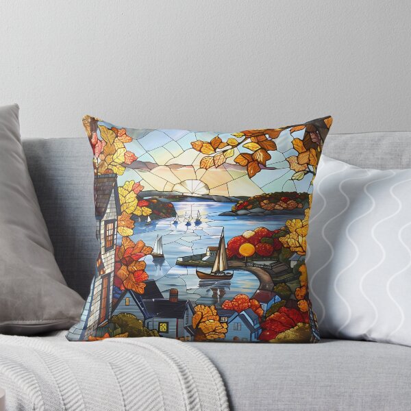 Item preview, Maine Coastal Village in Autumn Stained Glass designed and sold by Matt's Artificial Nature.