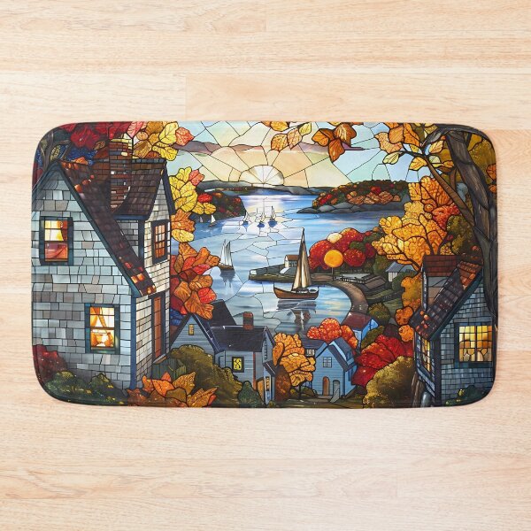 Item preview, Maine Coastal Village in Autumn Stained Glass designed and sold by Matt's Artificial Nature.