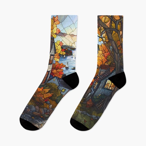Item preview, Maine Coastal Village in Autumn Stained Glass designed and sold by Matt's Artificial Nature.