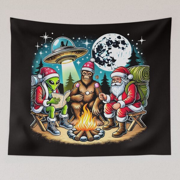 Item preview, Funny Alien Bigfoot and Santa Campfire UFO Adventure Christmas Gift for Hikers" designed and sold by DrawHandArt.