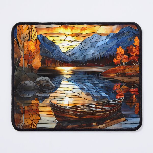 Item preview, New Hampshire Lake in Autumn Stained Glass Style designed and sold by Matt's Artificial Nature.