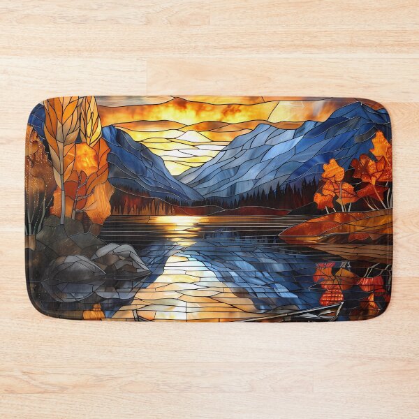 Item preview, New Hampshire Lake in Autumn Stained Glass Style designed and sold by Matt's Artificial Nature.