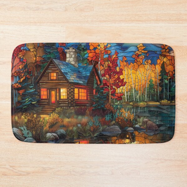 Item preview, New Hampshire Lake in Autumn Stained Glass Style designed and sold by Matt's Artificial Nature.