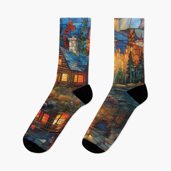 Item preview, New Hampshire Lake in Autumn Stained Glass Style designed and sold by Matt's Artificial Nature.