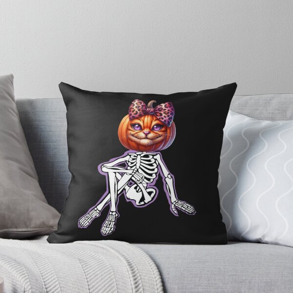 Item preview, Skeleton Cat with Pumpkin Body and Pink Bow Design designed and sold by styleonestaa.