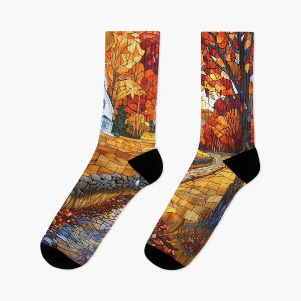 Artikelvorschau, Vermont Country Road im Herbst Buntglas-Stil entworfen und verkauft von Matt's Artificial Nature.