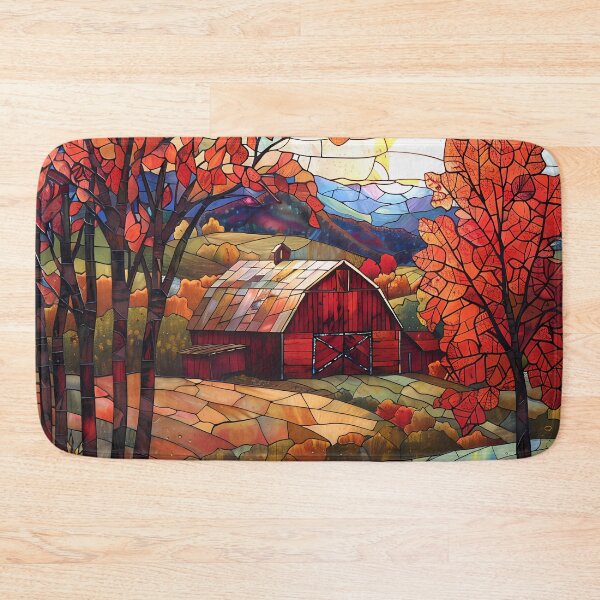Item preview,  Vermont Rustic Barn in Autumn Stained Glass Style designed and sold by Matt's Artificial Nature.