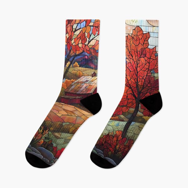 Item preview,  Vermont Rustic Barn in Autumn Stained Glass Style designed and sold by Matt's Artificial Nature.