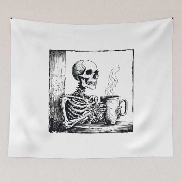 Item preview, Skeleton drinking coffee in peace in the corner designed and sold by CHday.