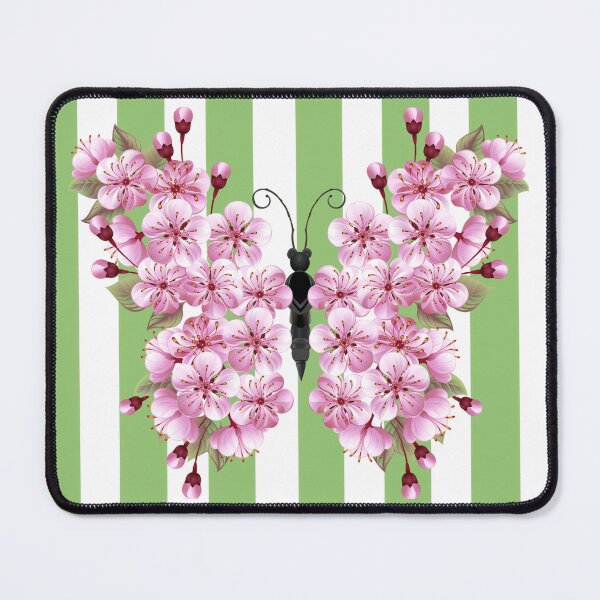 Item preview, Cherry Blossoms butterfly on green stripes designed and sold by Neeshki.