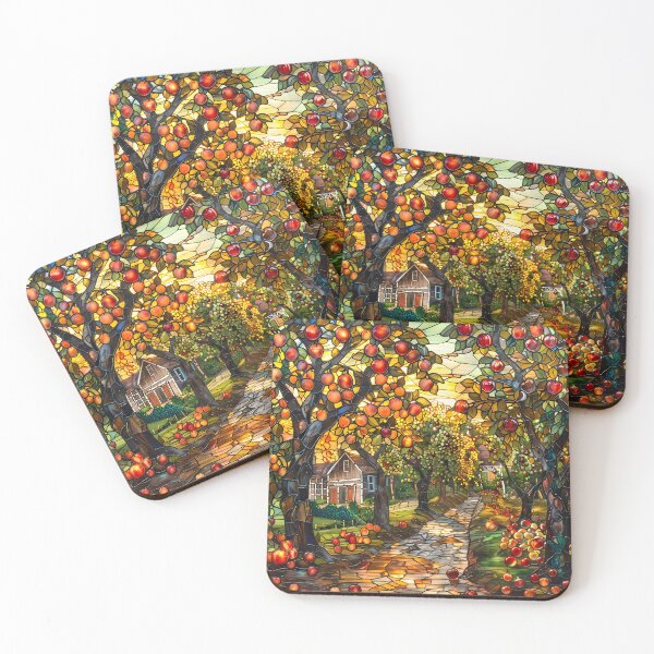 Item preview, Massachusetts Apple Orchard in Autumn Stained Glass Style designed and sold by Matt's Artificial Nature.