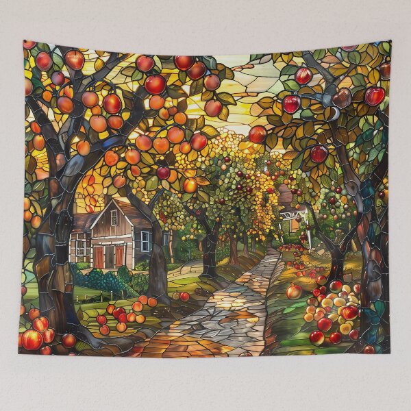 Item preview, Massachusetts Apple Orchard in Autumn Stained Glass Style designed and sold by Matt's Artificial Nature.