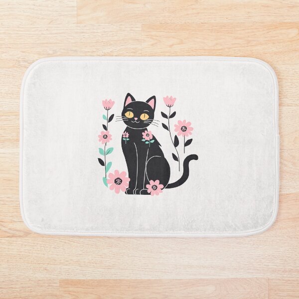Aperçu de l'œuvre Chat noir avec des fleurs créée et vendue par RANDOMNESS.