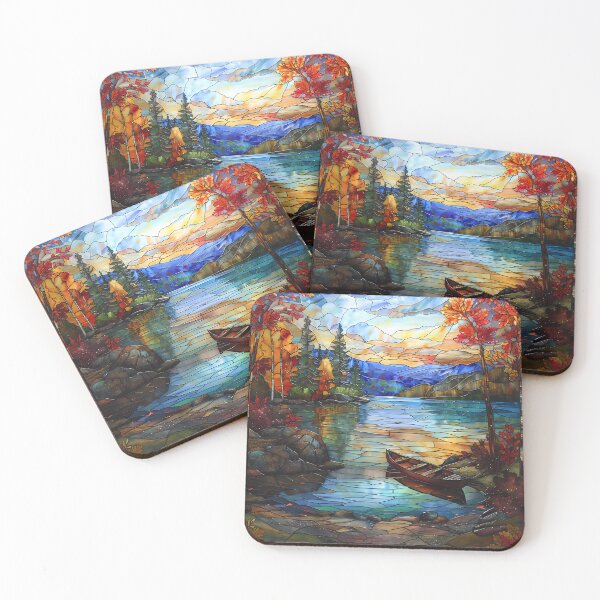 Item preview, Massachusetts Mountain Lake in Autumn Stained Glass Style designed and sold by Matt's Artificial Nature.