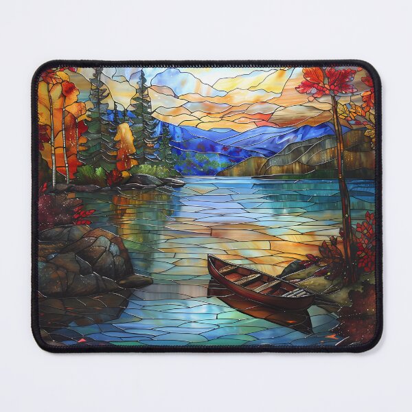 Item preview, Massachusetts Mountain Lake in Autumn Stained Glass Style designed and sold by Matt's Artificial Nature.