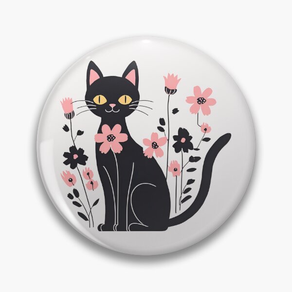Item preview, Black cat with flowers  designed and sold by RANDOMNESS.