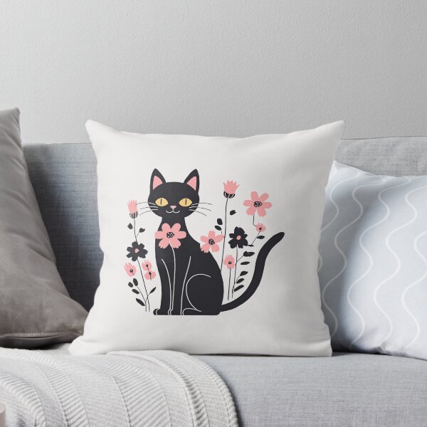 Aperçu de l'œuvre Chat noir avec des fleurs créée et vendue par RANDOMNESS.