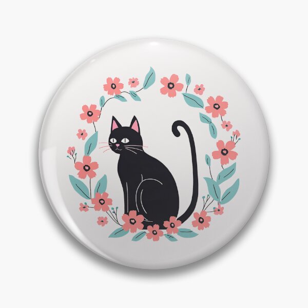 Item preview, Black cat with flowers  designed and sold by RANDOMNESS.