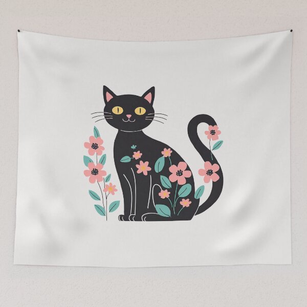 Item preview, Gato negro con flores designed and sold by RANDOMNESS.
