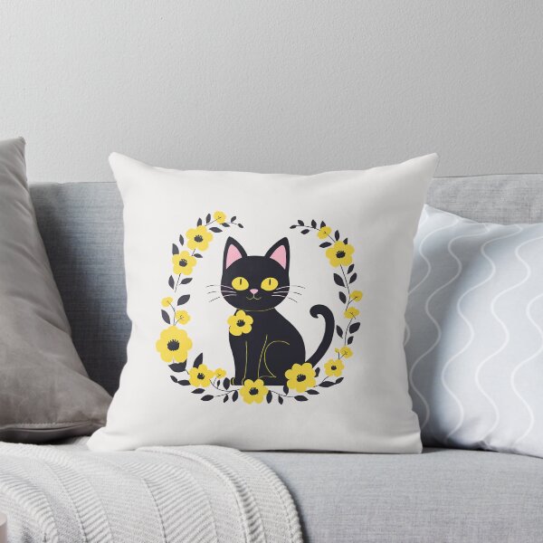 Item preview, Black cat with flowers  designed and sold by RANDOMNESS.