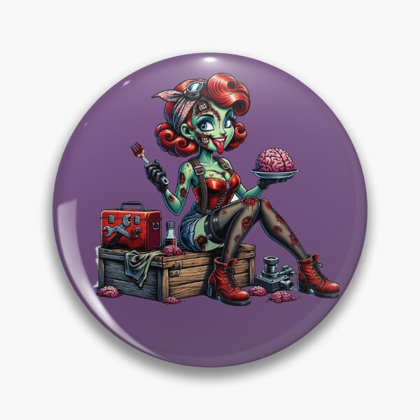 Item preview, Zombie 40's 50's style Pin-Up Girl Eating Brains for Halloween designed and sold by MERCH HQ.