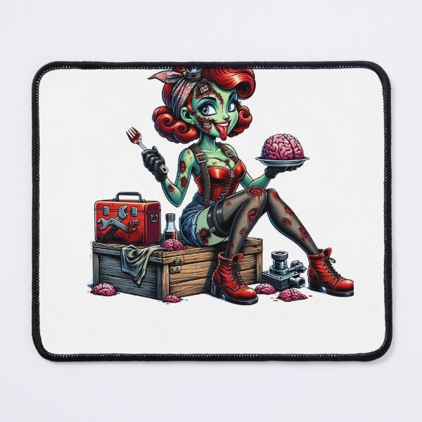 Item preview, Zombie 40's 50's style Pin-Up Girl Eating Brains for Halloween designed and sold by MERCH HQ.