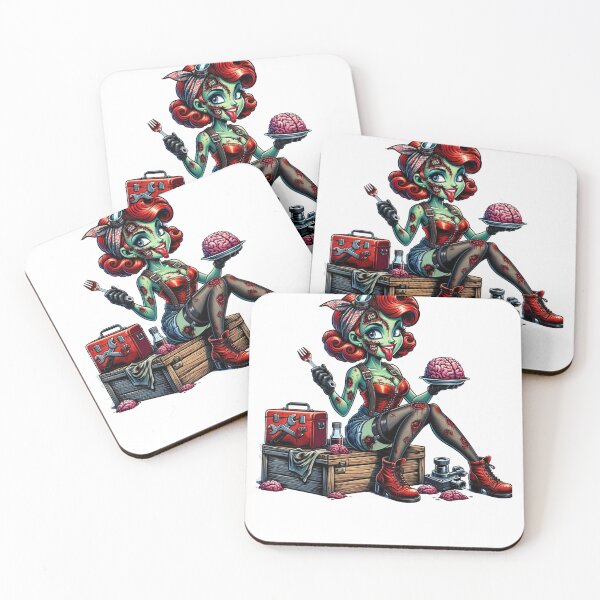 Item preview, Zombie 40's 50's style Pin-Up Girl Eating Brains for Halloween designed and sold by MERCH HQ.