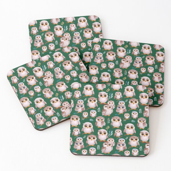 Item preview, Cute owl and leaves pattern green white owls lover designed and sold by NiibDesigns.