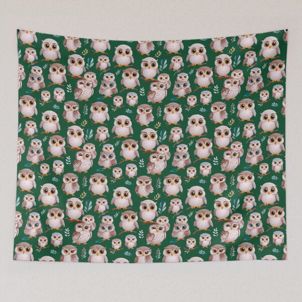 Item preview, Cute owl and leaves pattern green white owls lover designed and sold by NiibDesigns.