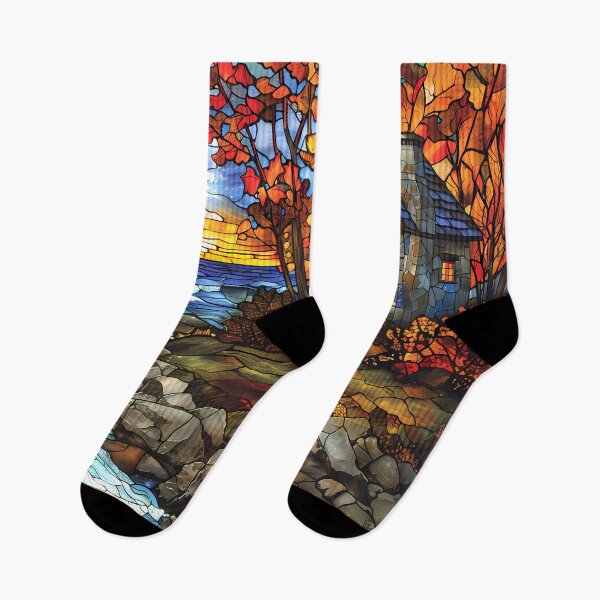Item preview, Rhode Island Coastal Cottage in Autumn Stained Glass Style designed and sold by Matt's Artificial Nature.