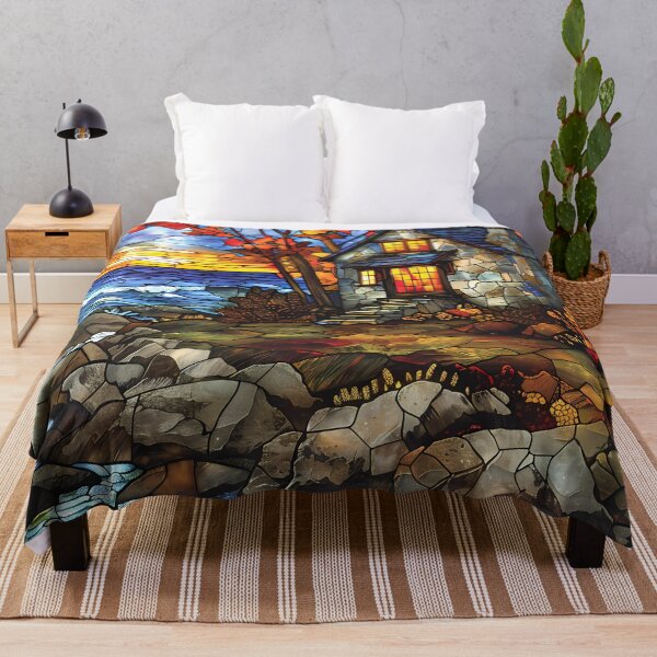 Item preview, Rhode Island Coastal Cottage in Autumn Stained Glass Style designed and sold by Matt's Artificial Nature.