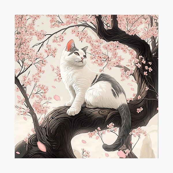 Item preview, Cherry Blossom Serenity: Cat in Bloom designed and sold by Suzana Djordjevic.