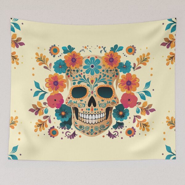 Item preview, Happy skull surrounded by flowers designed and sold by WDDesignShop.