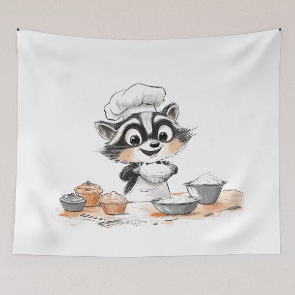 Item preview, Cartoon Raccoon Baking Giant Cupcakes, Covered in Flour designed and sold by supersanko.