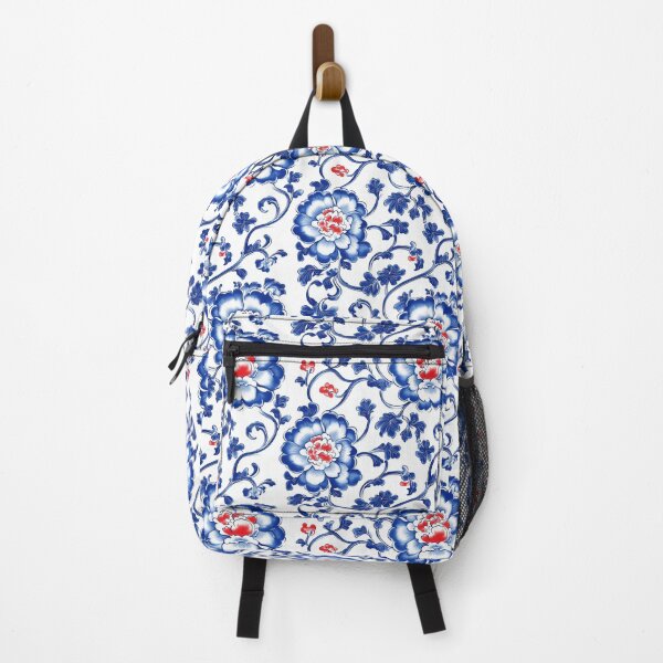 Item preview, Blue Flower Floral Design with Red Accents - Inspired by Jingdezhen Porcelain designed and sold by Raul Divaine.