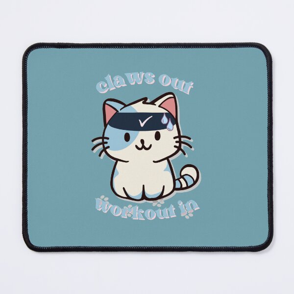 Item preview, cute gym white and blue cat with text claws out workout in and hes sweating designed and sold by cherrytheory.
