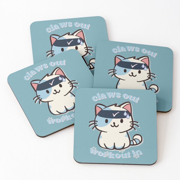 Item preview, cute gym white and blue cat with text claws out workout in and hes sweating designed and sold by cherrytheory.